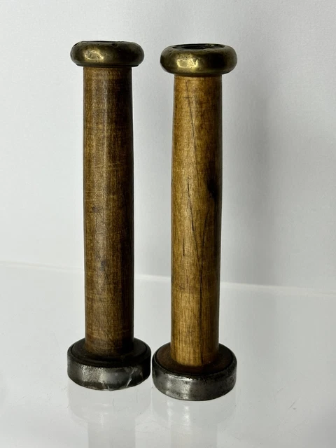ANTIQUE INDUSTRIAL WOODEN METAL THREAD SPOOLS -Lot of 2