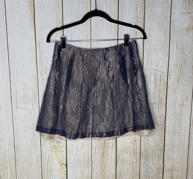 Betsey Johnson Luxe Mini Skirt Metallic 90s Y2K Blue Gold Medium Vintage