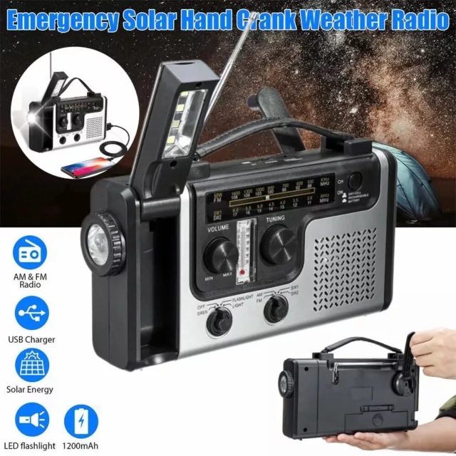 Solar Radio Kurbelradio FM/AM Wiederaufladbare Dynamo Radio mit LED Lampe DE DHL