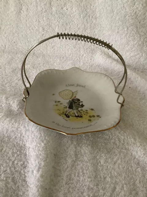 Vintage Holly Hobbie Shaped Small Plate Porcelain. With Carrying Handle. 18cm