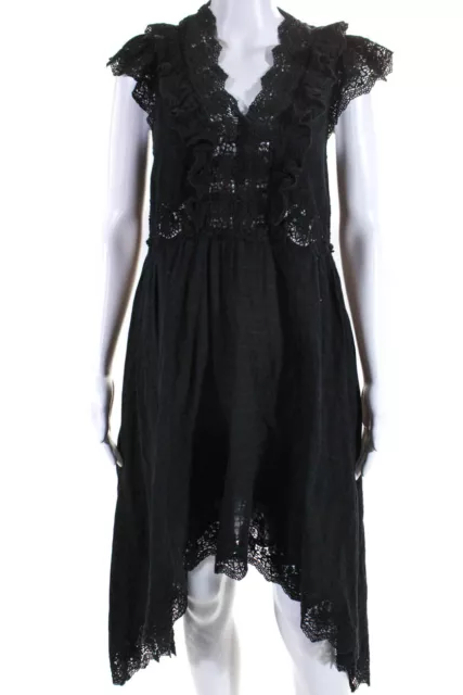 Ulla Johnson Womens Cotton Embroidered V-Neck Sleeveless Midi Dress Black Size S