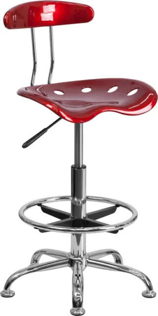 Vibrant Wine Red  Swivel Drafting Stool Chair with Tractor Seat and Foot Ring
