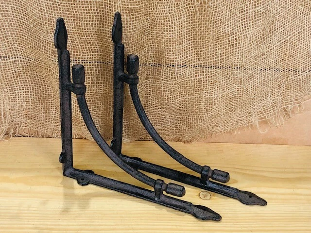 2 LARGE Shelf Brackets Corbels Wall Cast Iron Rustic Farmhouse 10" X 10" !!