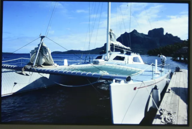 35mm Slide Catamaran Boat Maritime Int Bora Bora South Pacific 1982 FREE POST