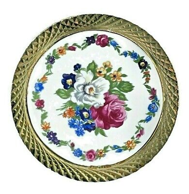 SOLID BRASS VINTAGE Decorative door knob W/ floral ceramic insert ITEM # 1450/4