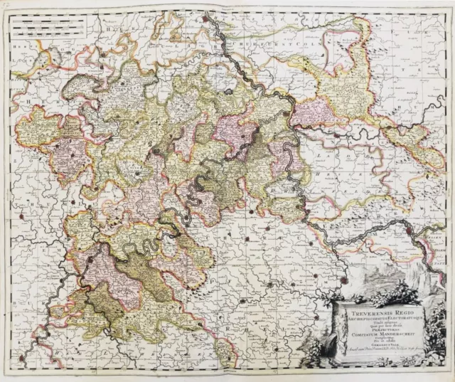 Trier Mosel Rhein Celle Münster Koblenz Nassau map Karte Valk Kupferstich 1700