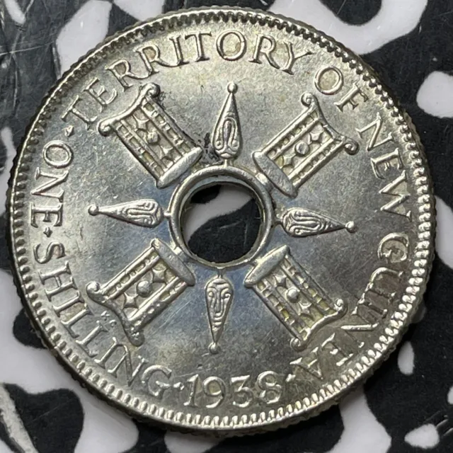 1938 New Guinea 1 Shilling Lot#D6146 Silver! High Grade! Beautiful!