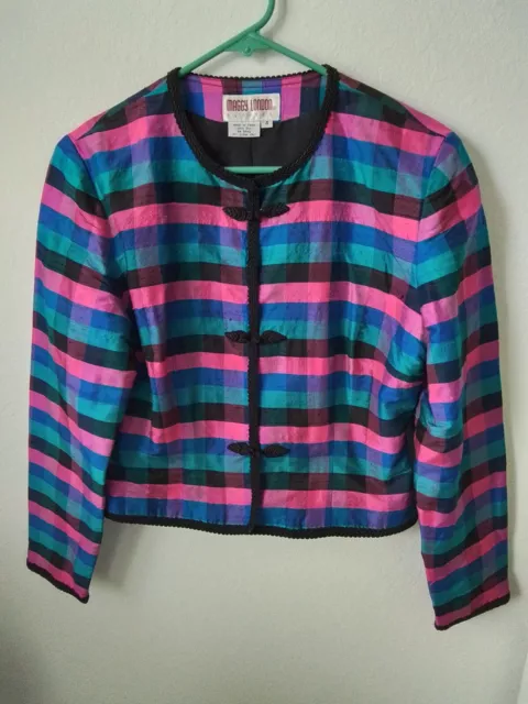 Vintage Maggy London Womens Multicolor Silk Blazer Sz 4