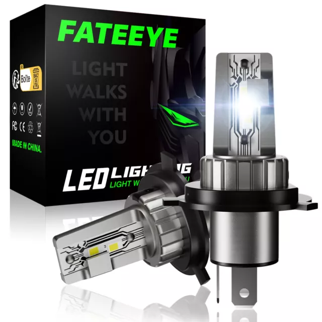 FATEEYE H4 LED Scheinwerfer Kit Fern Auto 50W 10000LM 6500K Weiß Xenon Halogen