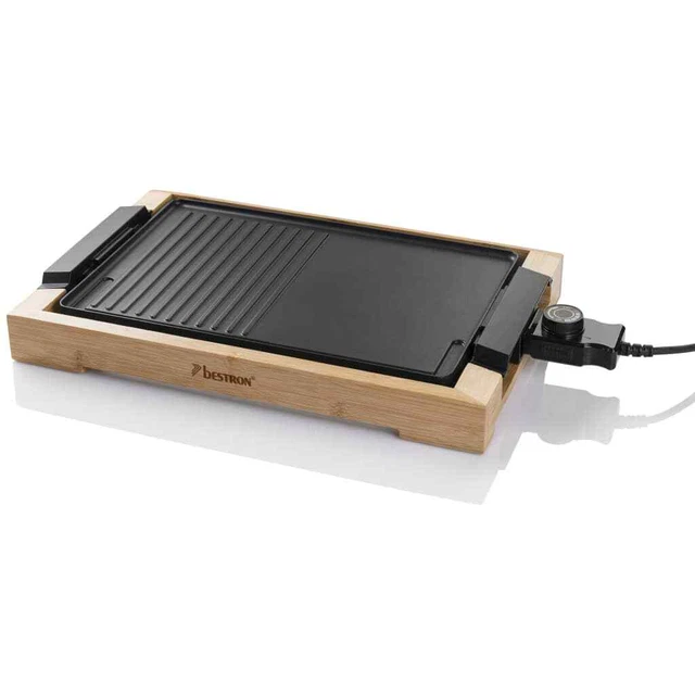 Bestron Tischgrill Bambus 47x26cm 2000W Elektrogrill Grill BBQ Innen Außen Be...