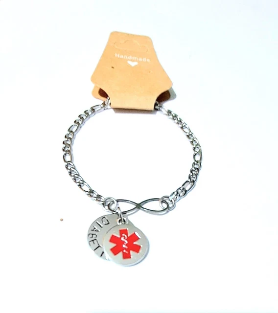 Pulsera de alerta médica cadena Figaro infinito y disco médico