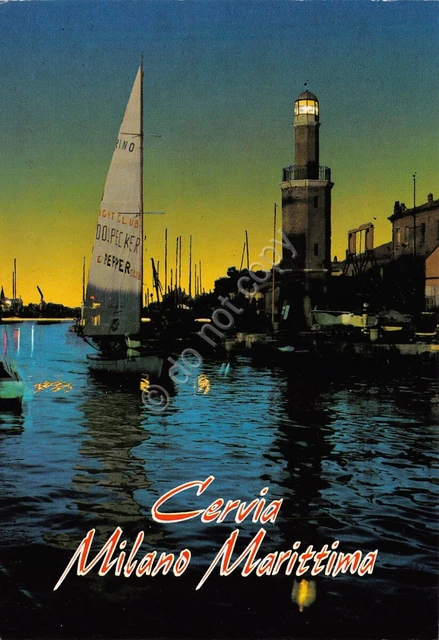 Cartolina Cervia Milano Marittima il faro notturno 1994