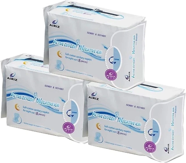 AIRIZ Active Oxygen and Negative Ion Relax Pad Damenbinde, 24PES, 3er-Pack