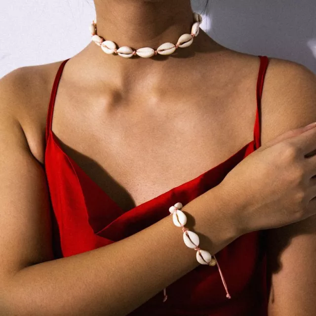 Boho Natural Sea Shell Handmade Bracelet Necklace Anklet Set Jewelry Women Party
