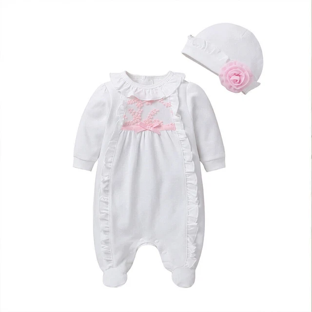 Newborn Baby Girls Ruffle Romper Jumpsuit Hat Clothes Set Bodysuit 2Pcs Outfits 3