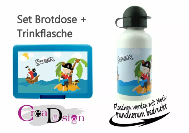 Brotdose Pausenbox Brotbox mit Namen Trinkflasche Alutrinkflasche Pirat Seeräube