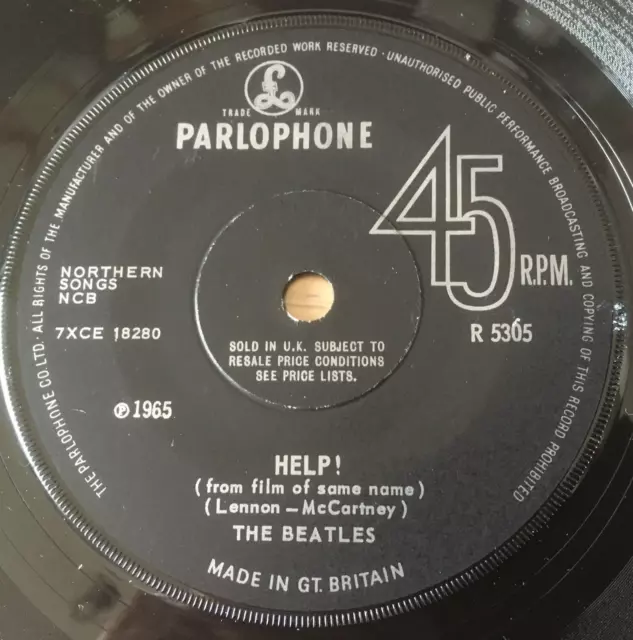 Beatles "Help" Extremely Rare 1965 Uk Solid Ctr Ex Clean Copy Parlophone Rims