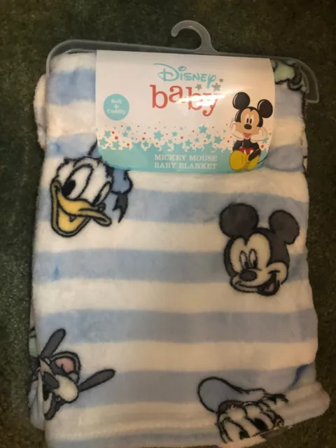 Disney Baby Mickey Mouse and Donald Duck Blue Stripe Blanket 30x40"