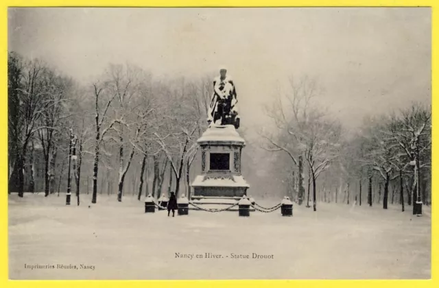 cpa Rare 54 - NANCY en HIVER (Meurthe et Moselle) STATUE DROUOT sous la NEIGE