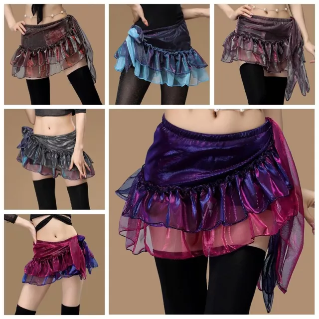 Women Belly Dance Belt Skirt Hip Scarf Costume Layered Ruffle Gradient Color