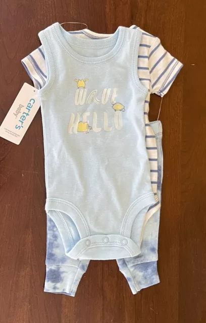 Carters Baby Boys 3-Piece Cute Sailor Crab Bodysuit & Pant Set Blue White NB NWT