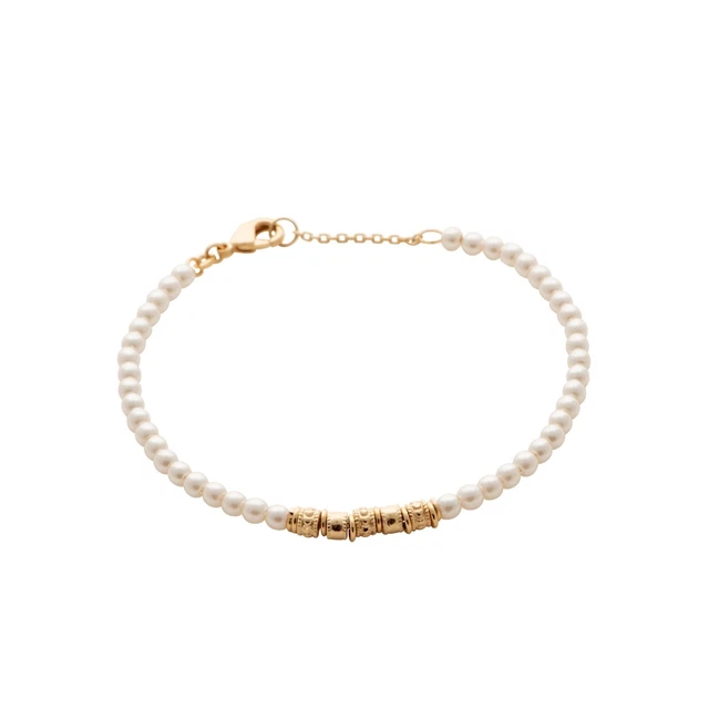 Bracelet Chaîne En Plaqué Or 18k Avec Perles Blanches Et Cylindres Dorés - Neuf Avec étiquettes Tata Gisèle