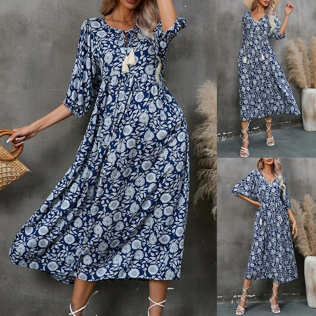 Abito da donna bohémia ​donna abito casual spiaggia abiti holiday plus S-XL