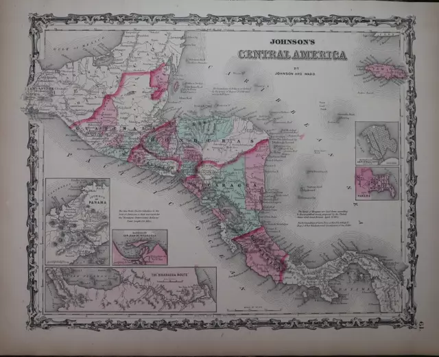 1863 Johnson's Atlas Map ~ CENTRAL AMERICA ~ (14x18)   #822