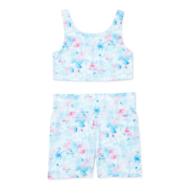 NWT Athletic Works Girls Sports Bra and Bike Shorts Set in Tie Dye - Size XL