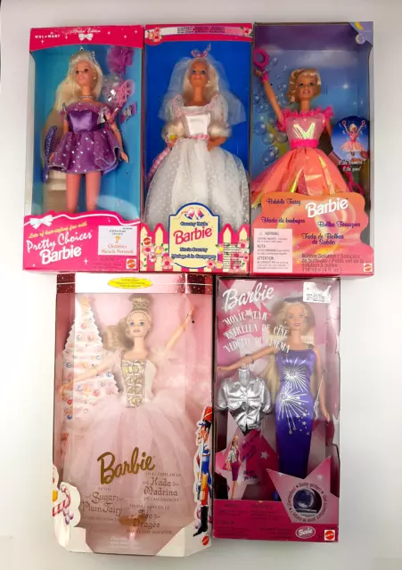 Mattel Lot of 5 1990s Barbie Dolls #s 17971, 25466, 22087, 17056, 13614 NRFB