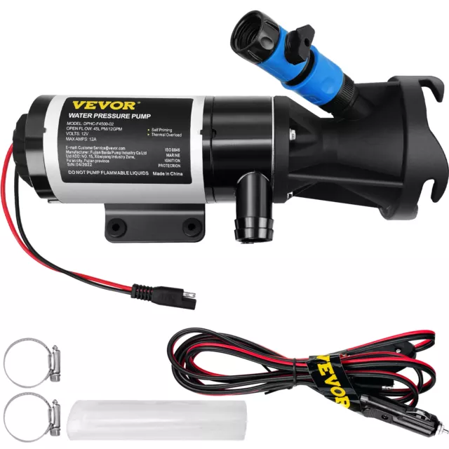 VEVOR RV Macerator Pump Water Waste Pump 12/24 V 12 GPM Self-priming 16 ft Head