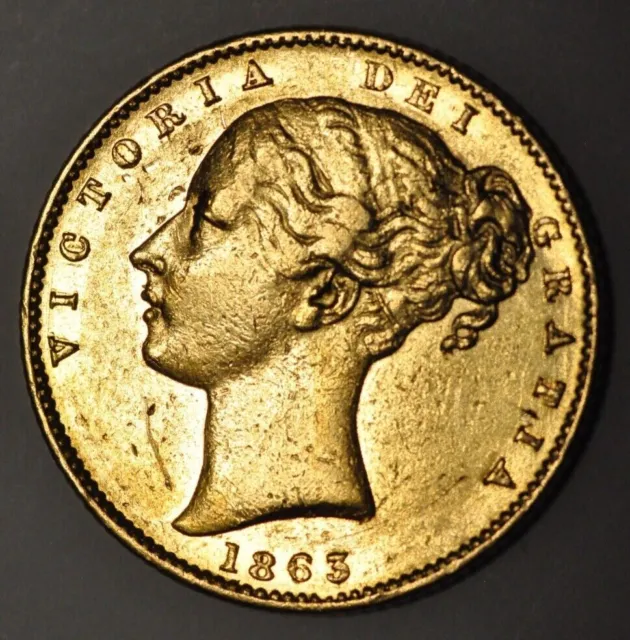 1863 Queen Victoria full gold sovereign shield back very nice collectable grade 3
