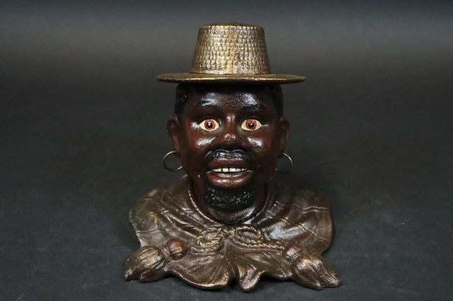 Figürliche Deckeldose Afrikaner mit Strohhut Gusseisen bemalt (FI180) Figürliche Deckeldose Afrikaner mit Strohhut Gusseisen bemalt (FI180)