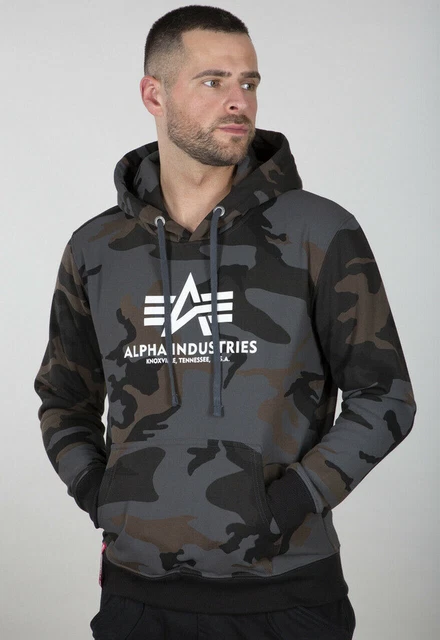 Alpha Industries Pullover con Cappuccio Uomo Base Felpa Black Camo 178312C-125
