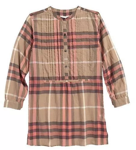 NEW $165 Burberry Girls Check Print Long Sleeve Tunic Shirt Dress Size 12Y/152cm