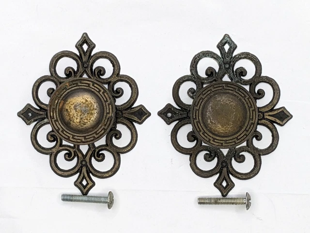 RARE Retro 1960s Vintage Brown Ornate Dish Knob Pull Hardware Made in Japan 1047
