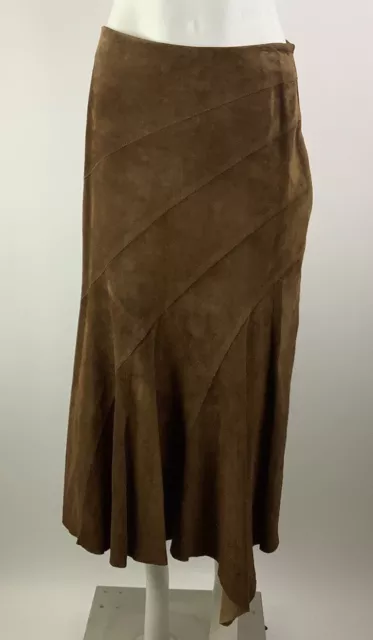 VALERIE STEVENS SZ 6 100% Suede Leather Asymmetric Midi Skirt Brown ...