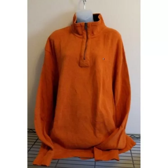 Tommy Hilfiger Mens XXLarge 1/4 Zip Orange Pullover Cotton Sweater Mock Neck