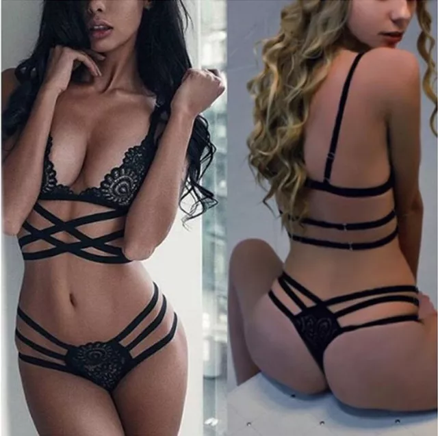 Completo intimo da donna sexy in pizzo lingerie hot erotica nero body babydoll