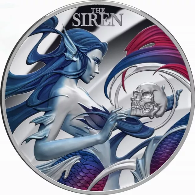 Niue 2023 Siren Mythical Sea Creatures $5 2 Troy Oz Silver Color Proof in OGP
