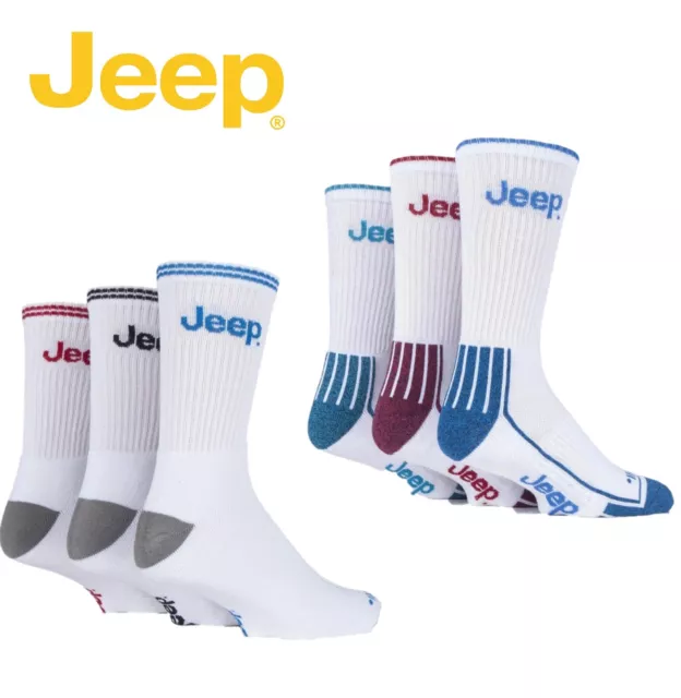 Mens Sport Socks Cushioned Crew Cotton in Various Colours 6-11 3 Pair Pack- Jeep