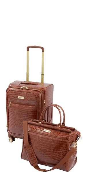 Samantha Brown 22" Croco Spinner & Dowel Bag Luggage Travel Set - Chestnut