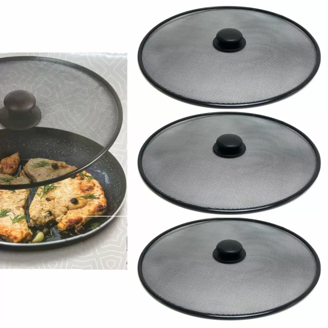 3 Pc Set Steel Mesh Splatter Screen Grease Hot Oil Guard Frying Pan Cover 11"