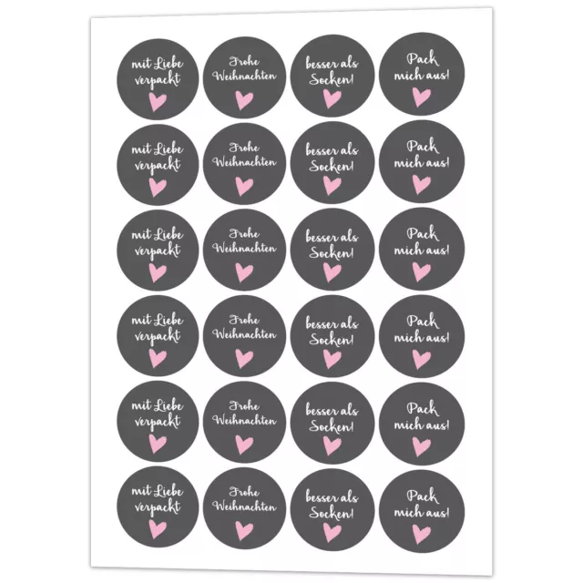 24 Geschenk-Aufkleber 'Frohe Weihnachten' grau rosa Sticker Nikolaus Plätzchen