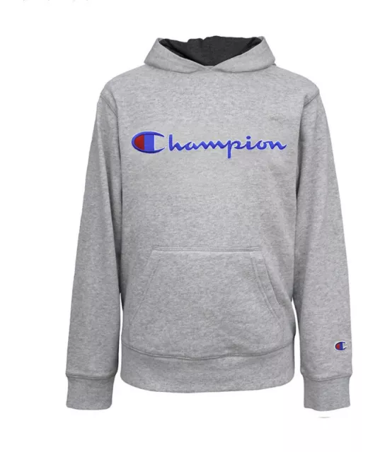Champion Boys Gray Champion Embroidered Signature Fleece Pullover Hoodie Size 5