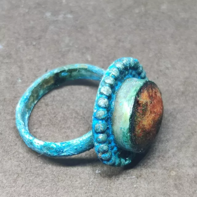 Rare Ancient Medieval Vintage Color Bronze Ring Orange Stone Old Amazing Artifac 2