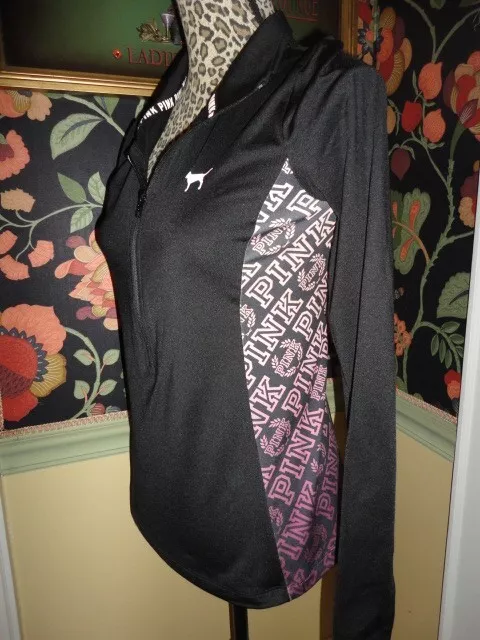 Victoria's Secret Pink  S Half Zip Logo Black Pullover Top Jacket Sweatshirt Nwt