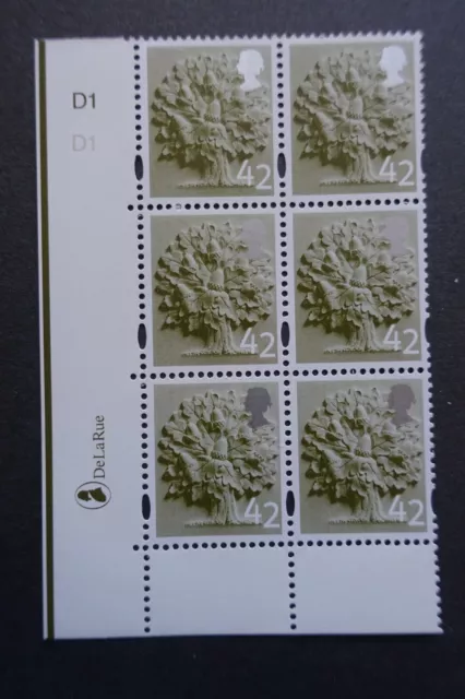 Regional England 42p Definitive MNH Cylinder Block (D1 D1 no Dot) De La Rue