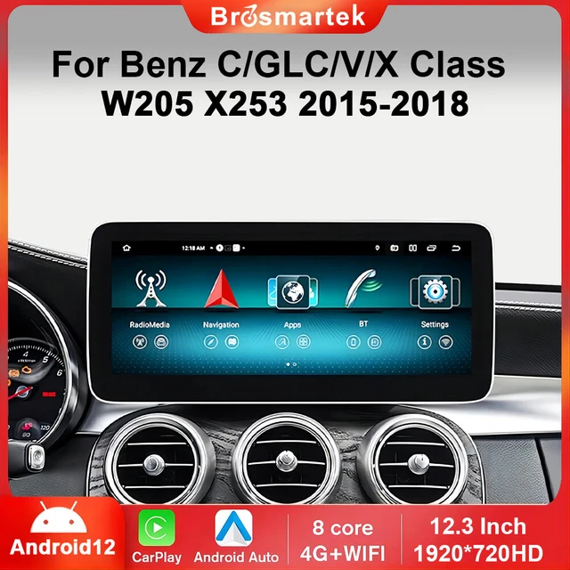 Glc Android Radio 12,3& ANDROID 12 Autoradio CarPlay Mercedes C/GLC/V/X-Klasse W205 6+64G ...