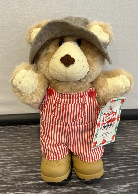 Wendy’s Furskins Bears 1986 Red Striped Overalls & Hat Vintage